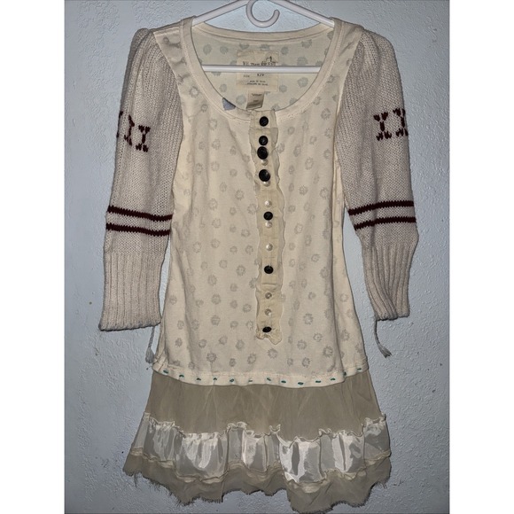 Free People Dresses & Skirts - FREE PEOPLE size S Knit Sleeve Thermal Peplum Tunic Ruffle Trim Top Mini Dress